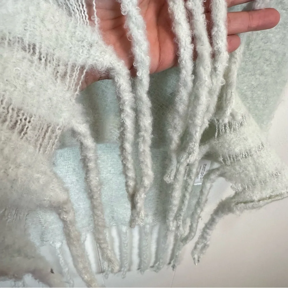 Chunky Knit Teal Aqua Fringe Wrap Scarf 21x80 - Picture 6 of 9